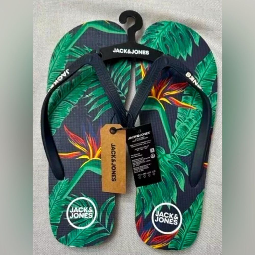 NWT- Jack & Jones- mens birds of paradise rubber flip-flops Size 11/12